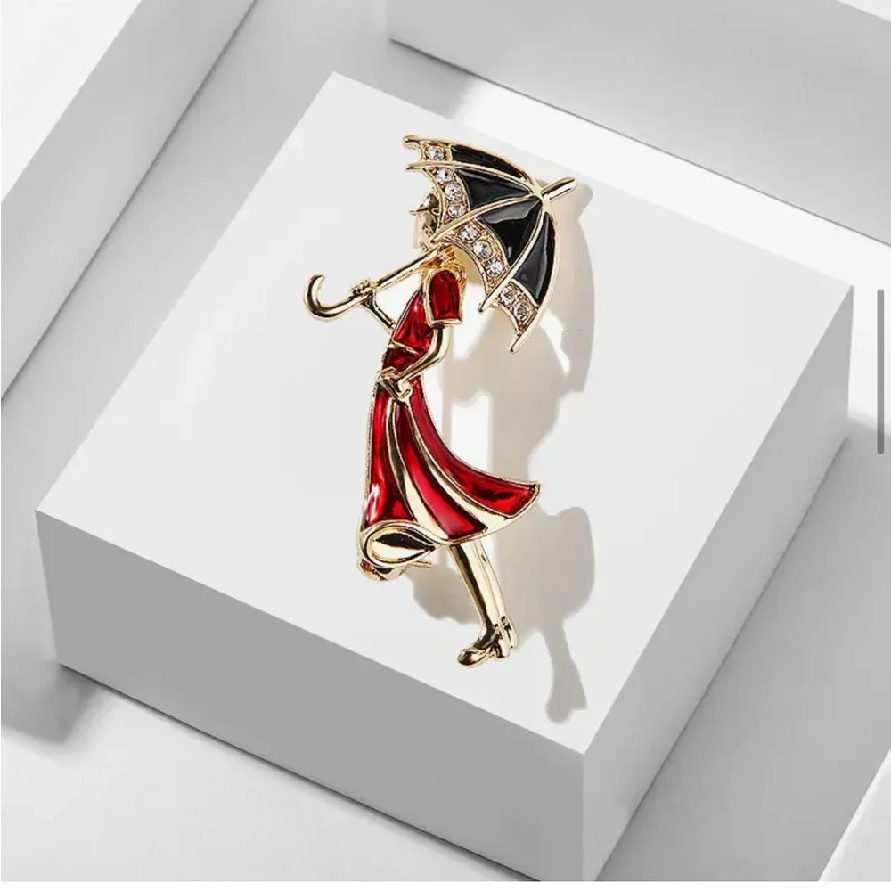 Lady With Umbrella Brooch-NEW